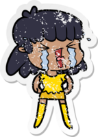 distressed sticker of a cartoon woman crying png