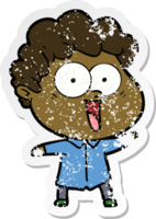 distressed sticker of a cartoon happy man png