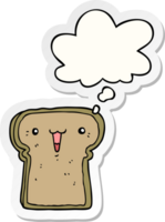 cute cartoon toast with thought bubble as a printed sticker png