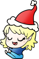 happy hand drawn gradient cartoon of a elf girl sitting wearing santa hat png