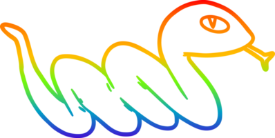 rainbow gradient line drawing of a cartoon slithering snake png