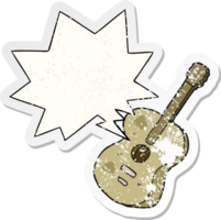 tecknad serie gitarr med Tal bubbla bedrövad bedrövad gammal klistermärke png