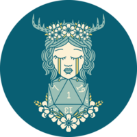 icon of crying human druid with natural one D20 roll png