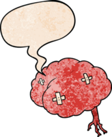 cartoon injured brain with speech bubble in retro texture style png