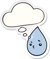 cartoon cute raindrop with thought bubble as a printed sticker png