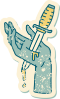 iconic distressed sticker tattoo style image of a dagger in the hand png