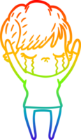 Regenbogen Gradient Linie Zeichnung von ein Karikatur Frau Weinen png