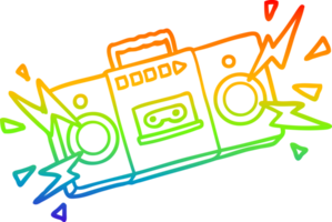 rainbow gradient line drawing of a retro cartoon tape cassette player blasting out old rock tunes png