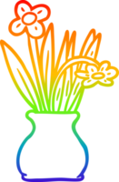 rainbow gradient line drawing of a flowers in vase png