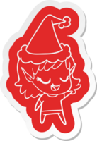 gelukkig eigenzinnig tekenfilm sticker van een elf meisje vervelend de kerstman hoed png