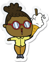 pegatina de una mujer de dibujos animados con gafas con helado png