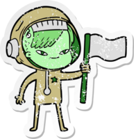 distressed sticker of a cartoon astronaut woman png