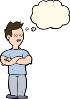 cartoon man with crossed arms with thought bubble png