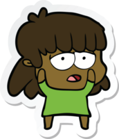 sticker of a cartoon tired woman png