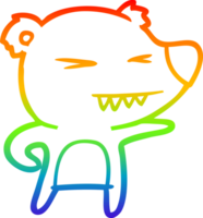 rainbow gradient line drawing of a angry bear cartoon png