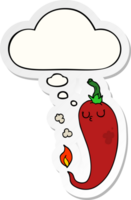 cartoon hot chili pepper with thought bubble as a printed sticker png