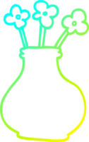 cold gradient line drawing of a cartoon vase with flowers png