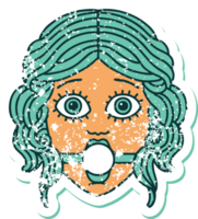 iconic distressed sticker tattoo style image of female face wearing a ball gag png