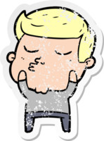 distressed sticker of a cartoon model guy pouting png