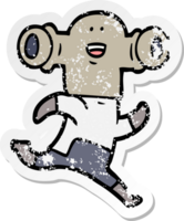 distressed sticker of a friendly cartoon alien running png