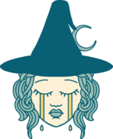 Retro Tattoo Style crying human witch character png