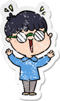 distressed sticker of a cartoon boy wearing spectacles png