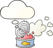 cartoon smelly can of fish with thought bubble in smooth gradient style png