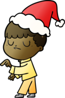 main tiré pente dessin animé de une grincheux garçon portant Père Noël chapeau png