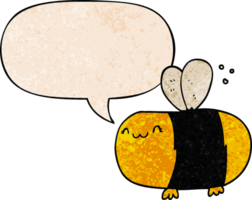 cute cartoon bee with speech bubble in retro texture style png