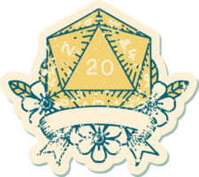 Retro Tattoo Style natural 20 critical hit D20 dice roll png