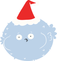 hand drawn flat color illustration of a puffer fish wearing santa hat png