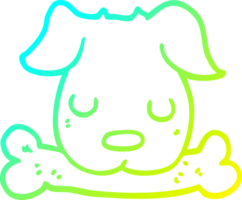 cold gradient line drawing of a cartoon dog with bone png