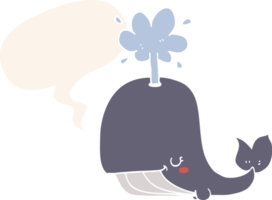 cartoon whale with speech bubble in retro style png