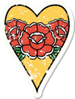 bedrövad klistermärke tatuering i traditionell stil av en hjärta och blommor png