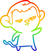 rainbow gradient line drawing of a cartoon annoyed monkey png