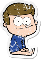 distressed sticker of a cartoon happy man sitting png