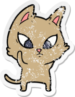 distressed sticker of a confused cartoon cat png