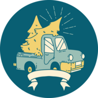 icon of a tattoo style truck carrying trees png