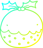 cold gradient line drawing of a cartoon christmas pudding png