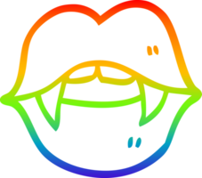 rainbow gradient line drawing of a cartoon vampire mouth png