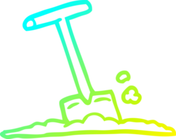 cold gradient line drawing of a cartoon shovel in dirt png