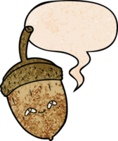 cartoon acorn with speech bubble in retro texture style png