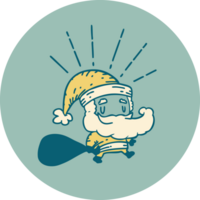 icon of a tattoo style santa claus christmas character with sack png