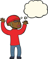cartoon security man panicking with thought bubble png