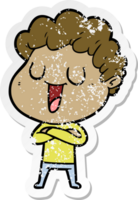 distressed sticker of a laughing cartoon man png