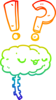 rainbow gradient line drawing of a cartoon curious brain png