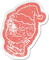 quirky cartoon distressed sticker of a annoyed man wearing santa hat png