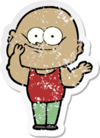 distressed sticker of a cartoon bald man staring png