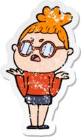 distressed sticker of a cartoon annoyed woman png