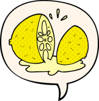 desenho animado cortar limão com discurso bolha dentro quadrinho livro estilo png